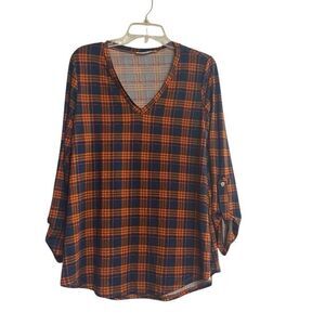 DOUBLJU Women’s Top Tunic Size Medium Orange and Black SEE DESCRIPTION